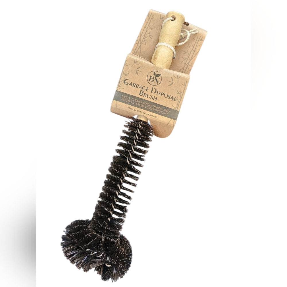 Garbage Disposal Brush with Wooden Handle - Black